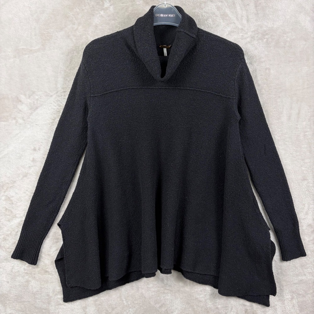 Free People Drape Drape Black Cowl Neck Trapeze Sweater XS Flowy Textured Layers